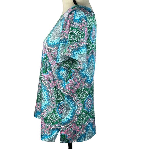 Talbots Petite Medium PM Top Geometric Flutter Sleeves Lightweight Scoop Neck - Picture 7 of 10